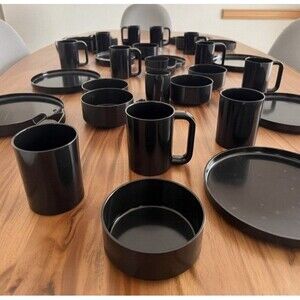 Heller Massimo Vignelli Black Stackable Dinner Plates, Bowl Set, Mug Rare Black